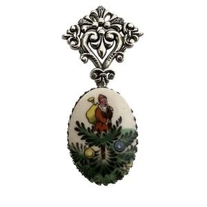 MARY-ANN WOOD China Jewelry Brooch –‎ Santa Tree Pin Handcrafted Christmas Art